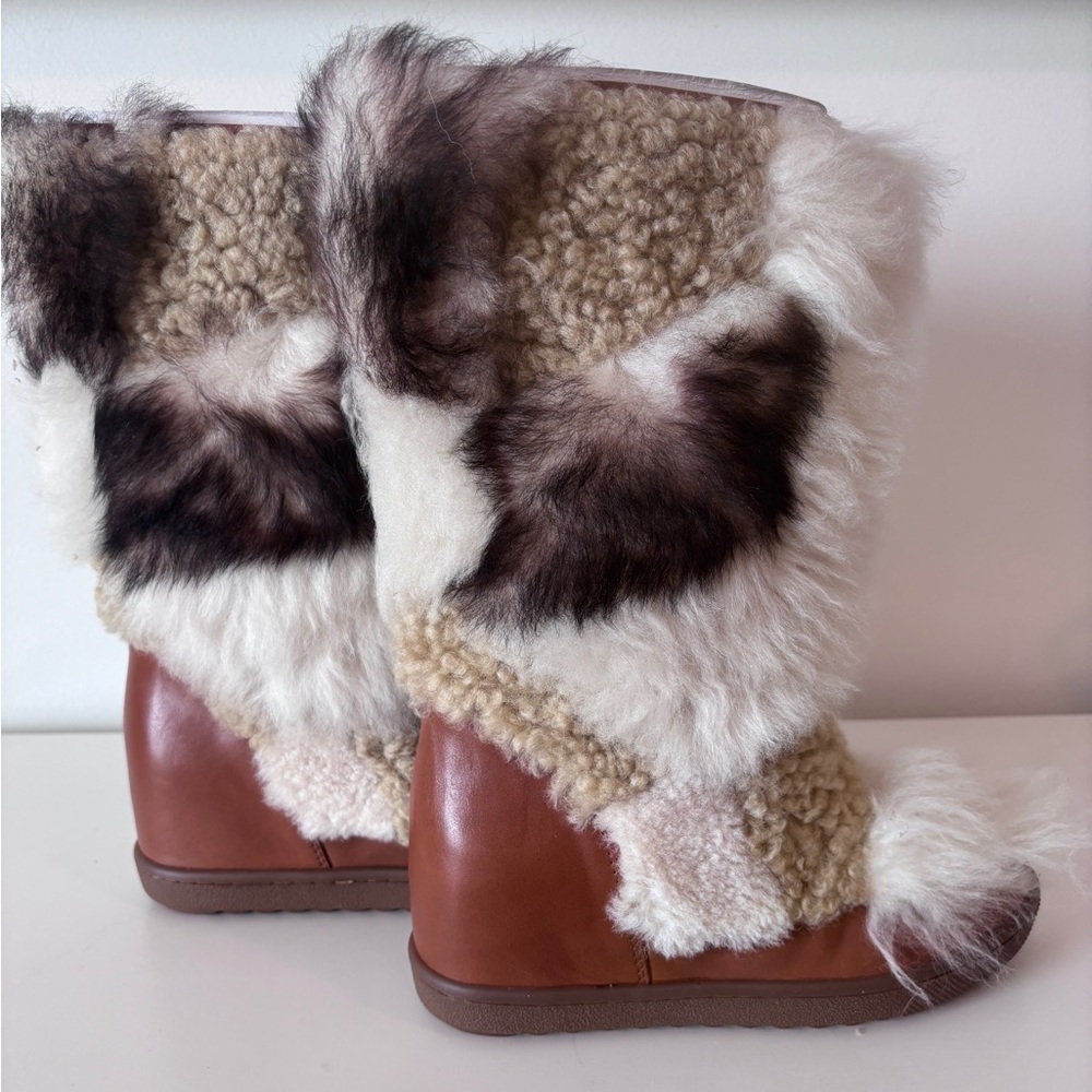 NIB COACH Morton Calf/Shearling Mix Saddle/Natural Boot - Picture 7 of 13